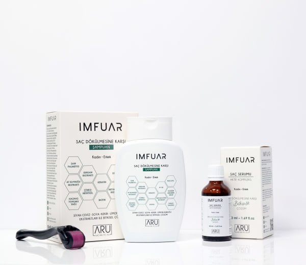 IMFUAR SAÇ SERUMU + IMFUAR SAÇ DÖKÜLMESİNE KARŞI BİTKİSEL ŞAMPUAN + DERMAROLLER